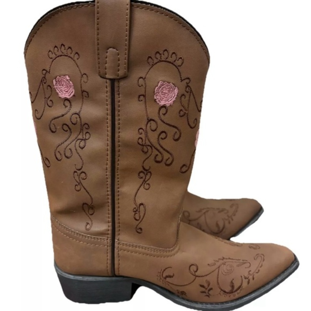 NWOT Shyanne Brown Pink Floral Embroidered Cowboy Boots Size 6D‎ Wide Western